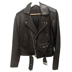 theory casual leather moto jacket black petite xs
